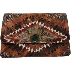 Vintage Feather Clutch Peacock Boho Glam Evening Shoulder Bag